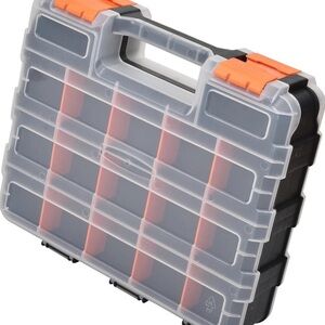 Transparent Double Sided Orange and Black Storage Organizer with Orange Accents